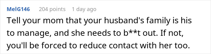 Text comment about managing husband's family dynamics, reflecting a woman’s emotional struggle with her sister-in-law on Thanksgiving.