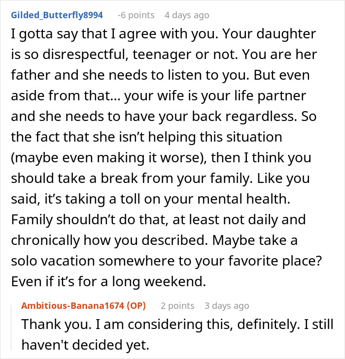 Reddit user discusses dealing with a teen’s rude attitude for years and considering leaving his entire family for relief.