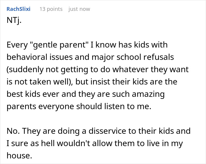 Text discussion about gentle parenting and behavioral issues, emphasizing gentle parenting challenges in a family house setting. Text discussion about gentle parenting and behavioral issues, emphasizing gentle parenting challenges in a family house setting.