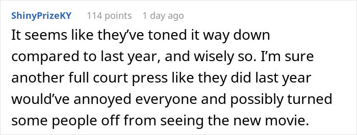 Commenter ShinyPrizeKY discussing the toned-down media approach for Cynthia Erivo and Ariana Grande's new interaction. Commenter ShinyPrizeKY discussing the toned-down media approach for Cynthia Erivo and Ariana Grande's new interaction.