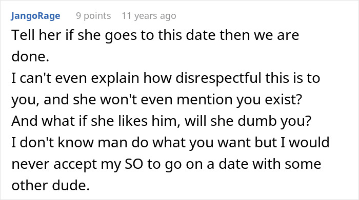 Comment expressing strong disapproval of a mom sending her daughter on a date, impacting the daughter’s happy relationship.