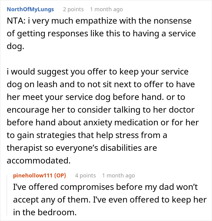 User discussing service dog challenges and Thanksgiving drama, offering advice on managing anxiety and accommodations. User discussing service dog challenges and Thanksgiving drama, offering advice on managing anxiety and accommodations.