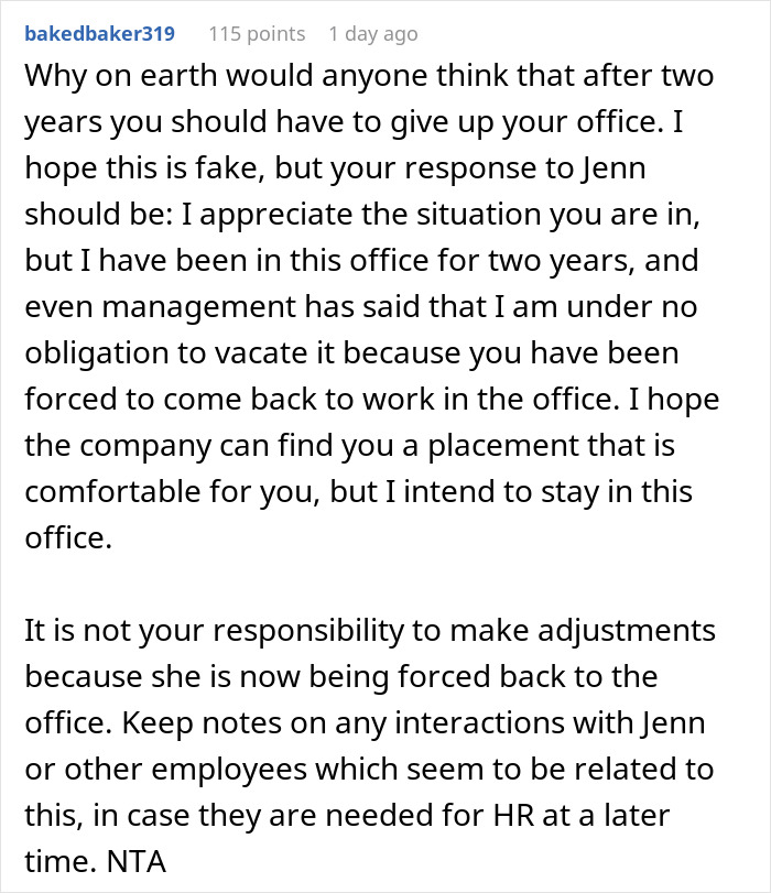 Woman expects her private office back after working from home for 2 years but faces unexpected reality at work. Woman expects her private office back after working from home for 2 years but faces unexpected reality at work.