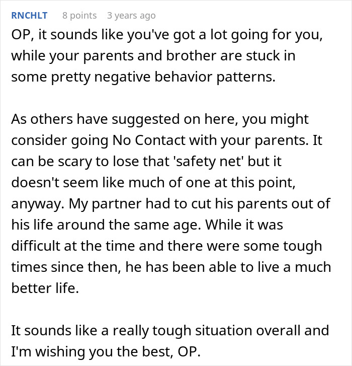 Screenshot of an online comment discussing entitled parents and negative behavior patterns involving an autistic brother.