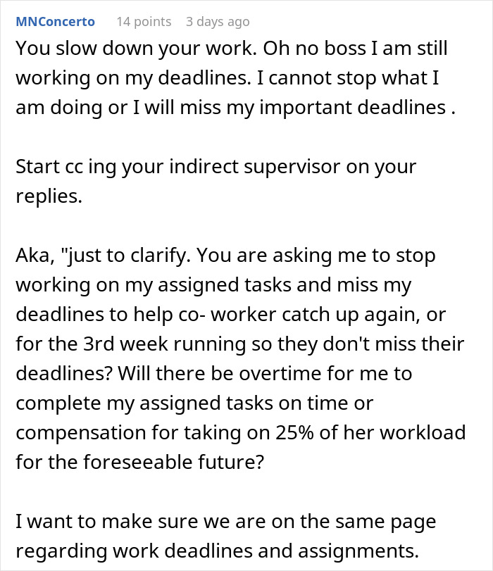 Alt text: Woman explains work deadlines and workload conflict after coworker eats what she shouldn’t causing problems at office. Alt text: Woman explains work deadlines and workload conflict after coworker eats what she shouldn’t causing problems at office.