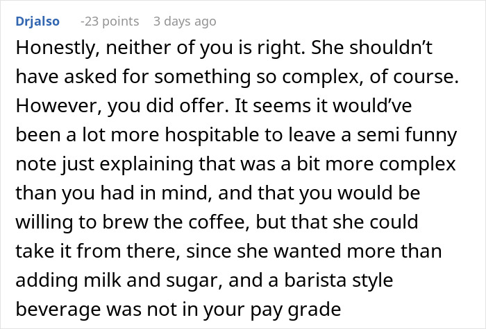 Screenshot of an online discussion about a mother-in-law offering to make morning coffee for daughter-in-law, ignoring recipe instructions. Screenshot of an online discussion about a mother-in-law offering to make morning coffee for daughter-in-law, ignoring recipe instructions.