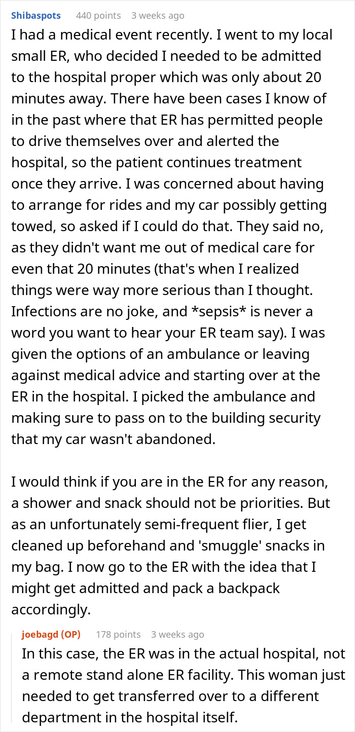 Text conversation about a hospital ER visit detailing patient concerns and transfer to another department within the hospital. Text conversation about a hospital ER visit detailing patient concerns and transfer to another department within the hospital.