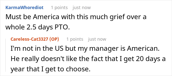 Online discussion about a manager letting employee take time off and reacting negatively when time off is used. Online discussion about a manager letting employee take time off and reacting negatively when time off is used.