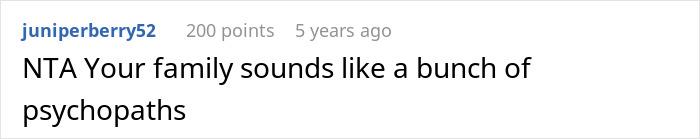 Reddit comment saying NTA with user expressing frustration about family in a discussion on career opportunity demands. Reddit comment saying NTA with user expressing frustration about family in a discussion on career opportunity demands.