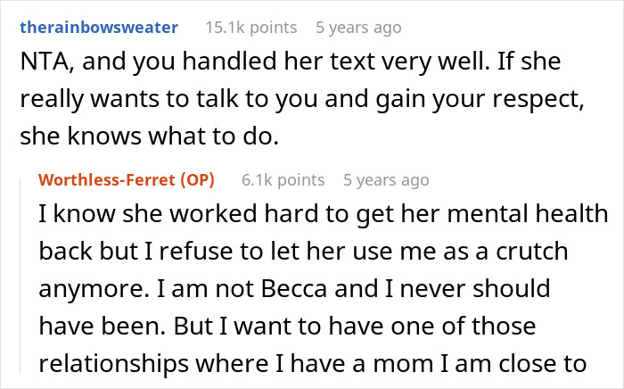 Screenshot of an online discussion about a mom throwing a fit and going no contact after her daughter changes her name.