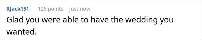 Comment expressing relief after a guy rejects sister's idea for his big wedding, causing family tension due to rejection sensitive dysphoria. Comment expressing relief after a guy rejects sister's idea for his big wedding, causing family tension due to rejection sensitive dysphoria.