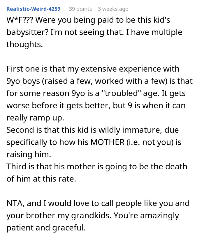 Comment discussing experience with troubled 9-year-olds and reaction to being wrongly blamed for child running into traffic. Comment discussing experience with troubled 9-year-olds and reaction to being wrongly blamed for child running into traffic.