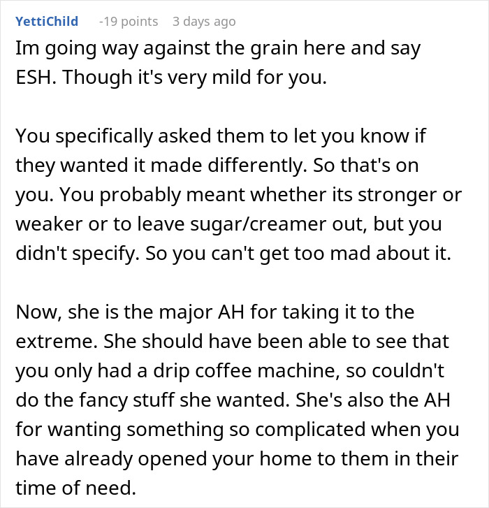 Comment discussing MIL offering to make morning coffee for DIL but ignoring instructions after fancy recipe demand. Comment discussing MIL offering to make morning coffee for DIL but ignoring instructions after fancy recipe demand.