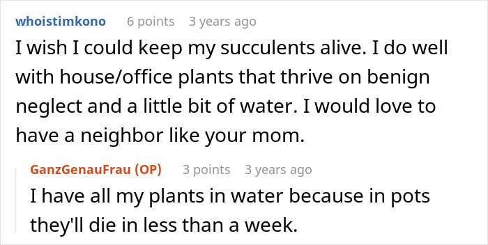 Comments discussing plant care tips and neighbor relations after a demand to cut a plant wall showing pure concrete view. Comments discussing plant care tips and neighbor relations after a demand to cut a plant wall showing pure concrete view.