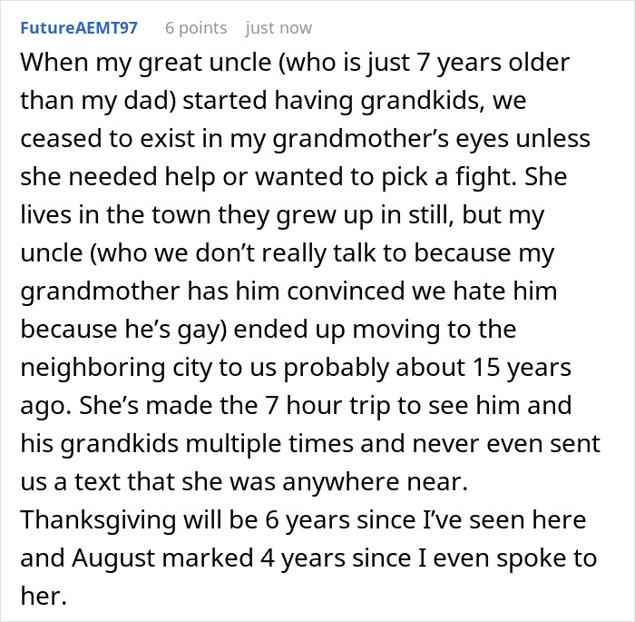 Text post on a social platform discussing MIL admitting to having a favorite grandchild and treating others like burdens. Text post on a social platform discussing MIL admitting to having a favorite grandchild and treating others like burdens.