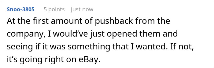 Screenshot of an online comment about a company sending packages to the wrong address and customer frustration.