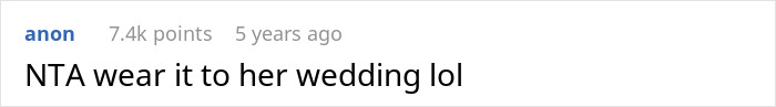 Screenshot of a forum comment discussing the surprise over a woman remaking a wedding dress instead of giving it away.