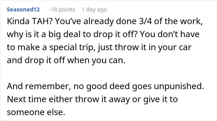 Screenshot of a comment discussing the issue of a company sending packages to the wrong address and return responsibility.
