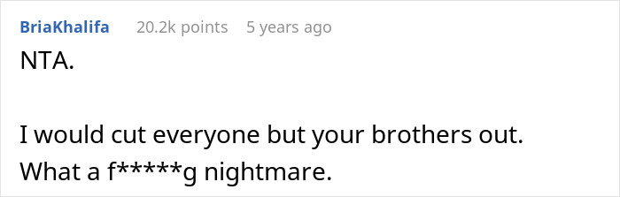 Screenshot of online comment expressing frustration about parents demanding woman give up career opportunity for spoiled sister. Screenshot of online comment expressing frustration about parents demanding woman give up career opportunity for spoiled sister.