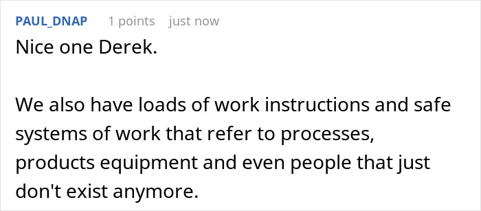 Screenshot of a comment discussing strict work instructions and processes causing office shutdown by the book regrets. Screenshot of a comment discussing strict work instructions and processes causing office shutdown by the book regrets.