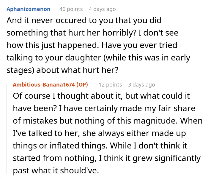 Comments discussing a man dealing with his teen daughter’s rude attitude and considering ending family ties.