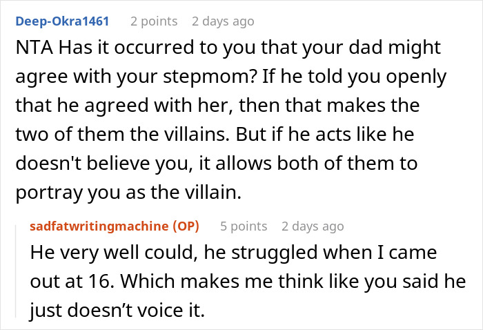 Screenshot of a forum discussion about a stepdaughter’s sexuality causing tension during Thanksgiving family conflict. Screenshot of a forum discussion about a stepdaughter’s sexuality causing tension during Thanksgiving family conflict.