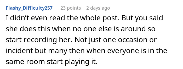 Commenter advises recording woman’s inappropriate remarks about stepdaughter’s sexuality and playing them during family gathering. Commenter advises recording woman’s inappropriate remarks about stepdaughter’s sexuality and playing them during family gathering.