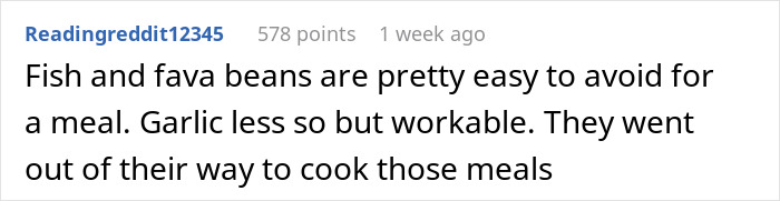 Reddit comment discussing in-laws mocking daughter's paganism and bringing forbidden foods to a family meal.