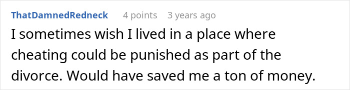Man happy after discovering ex-wife caught cheating, expressing relief and satisfaction in online comment.