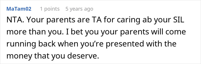 Screenshot of a forum comment discussing a woman stealing her sister-in-law’s book and losing the money she earned.