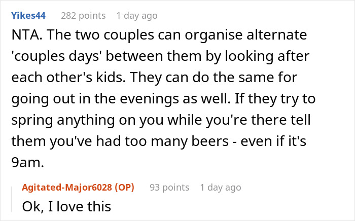 Reddit user comments debating babysitting on vacation and labeled selfish for choosing to have a life instead. Reddit user comments debating babysitting on vacation and labeled selfish for choosing to have a life instead.