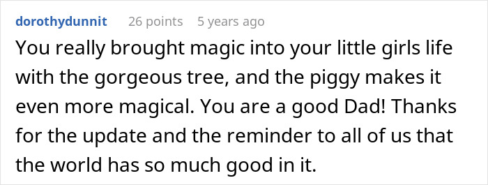 Comment praising a father for bringing magic to his daughter's life with a beautiful <a href=