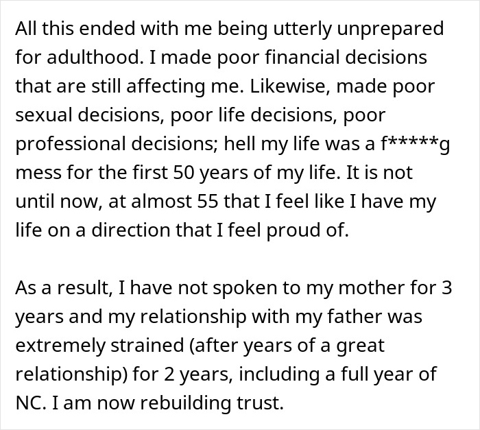 Text excerpt describing a man’s reflection on adulthood struggles, relating to his reaction to teen daughter’s relationship.