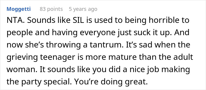 Screenshot of a Reddit comment discussing a grieving dad making his daughter’s birthday special despite SIL’s mockery over money.