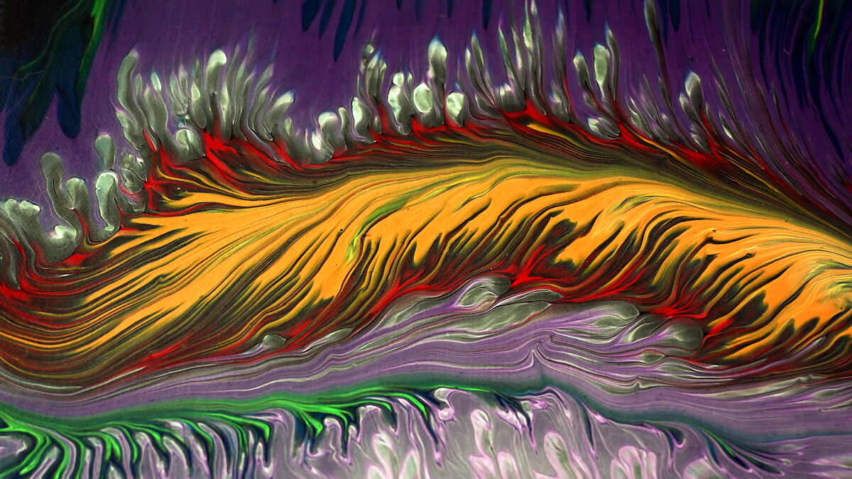 Exploring Contrasts: Black, White & A Hint Of Rainbow, Here’s My Modular Split Cup Acrylic Pour