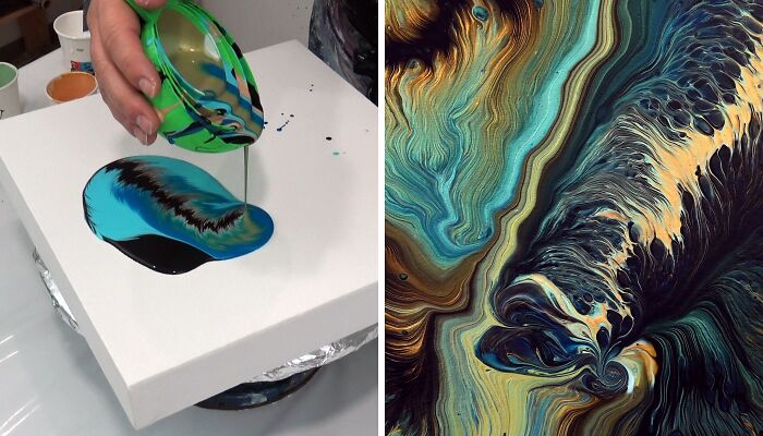 Waterfall Cup Straight Pour In Blues: Easy Acrylic Pour Painting