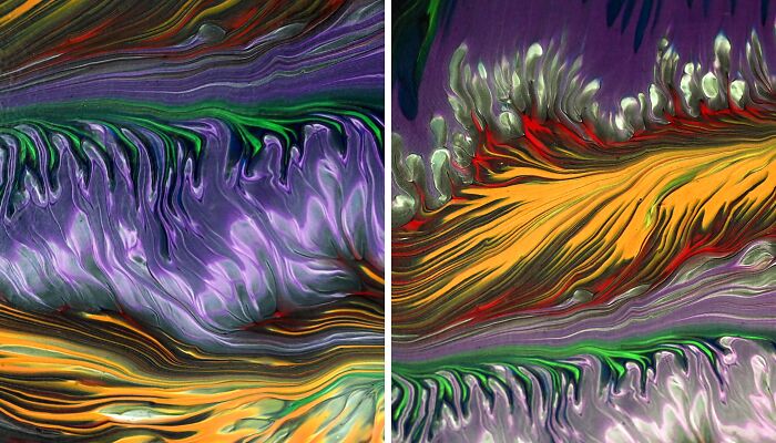 Exploring Contrasts: Black, White & A Hint Of Rainbow, Here’s My Modular Split Cup Acrylic Pour