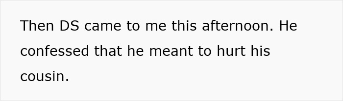 Text excerpt showing a confession about causing injury during a family visit leading to teen’s sprain and c*****d ribs. Text excerpt showing a confession about causing injury during a family visit leading to teen’s sprain and c*****d ribs.