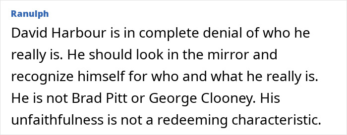 Text excerpt from an online article discussing David Harbourâs personal life and his feelings about a Stranger Things co-star amid his split from Lily Allen. Text excerpt from an online article discussing David Harbourâs personal life and his feelings about a Stranger Things co-star amid his split from Lily Allen.