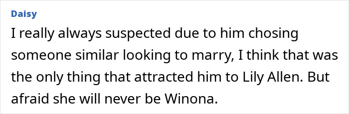 Text excerpt mentioning David Harbour and his feelings for Stranger Things co-star amid Lily Allen split in a comment section. Text excerpt mentioning David Harbour and his feelings for Stranger Things co-star amid Lily Allen split in a comment section.