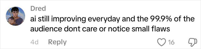 Comment highlighting AI's flaws with 99.9% of the audience not noticing small errors, related to Coca-Cola holiday commercial.