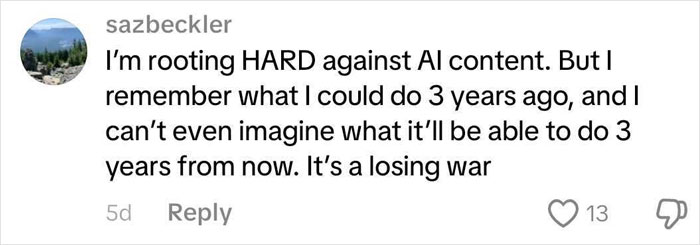 Comment criticizing AI content, highlighting its rapid development and complexity in digital discussions.