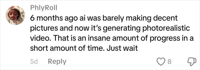 Comment discussing rapid AI progress from basic images to photorealistic video, referencing AI in Coca-Cola’s holiday commercial.