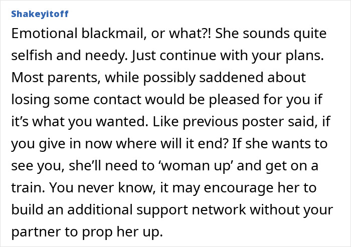 Comment about couple plans to move to the city while mother-in-law accuses daughter-in-law of stealing son.