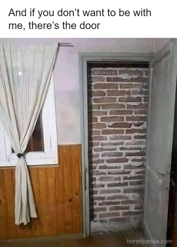 A meme showing a door bricked up with text about having never had a single unique experience.