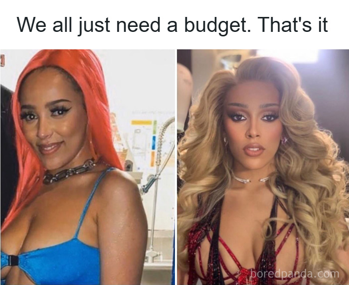 Two women showcasing bold makeup and fashion looks with vibrant hair, highlighting the diva life and makeup trends.