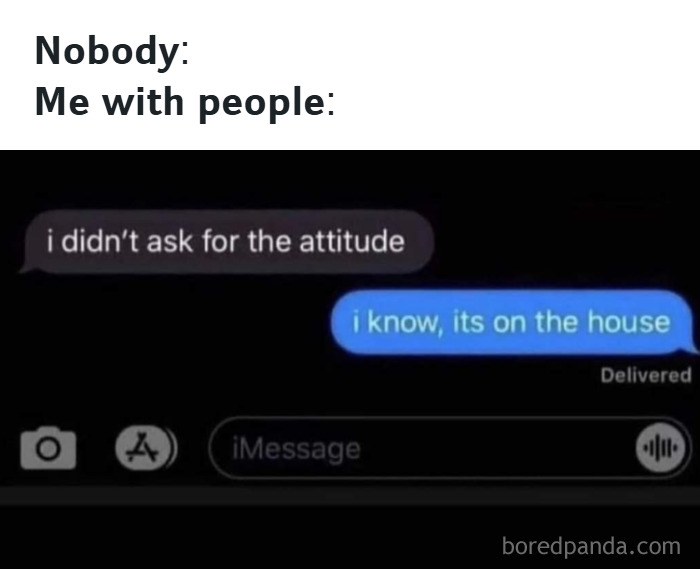 Text message meme showing sarcastic attitude exchange, a popular example of random memes about common unique experiences.