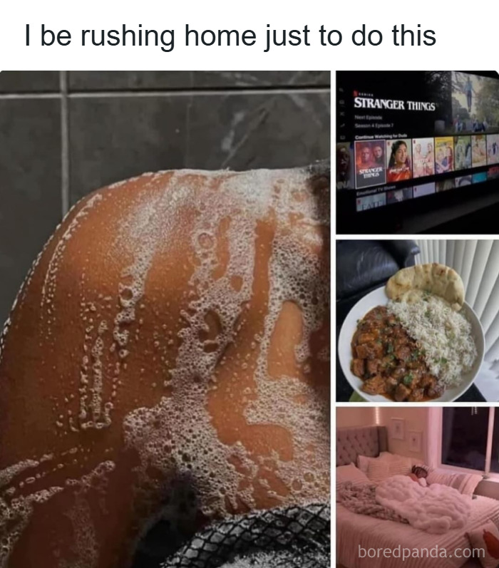 Person relaxing with a bubble bath, watching TV, eating food, and resting in bed, featuring makeup and diva life vibes.