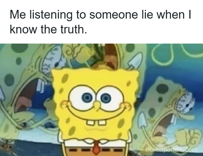 SpongeBob meme with text about hearing lies illustrating random memes for unique experience humor online.