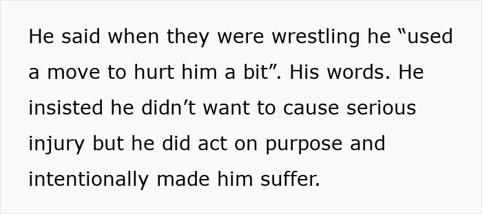 Text excerpt describing a teen’s intentional injury during wrestling, revealing the accident was no accident. Text excerpt describing a teen’s intentional injury during wrestling, revealing the accident was no accident.